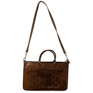 Vintage Ronora Crossbody Hand Bag Handmade In Italy Genuine Leather Tan Embossed